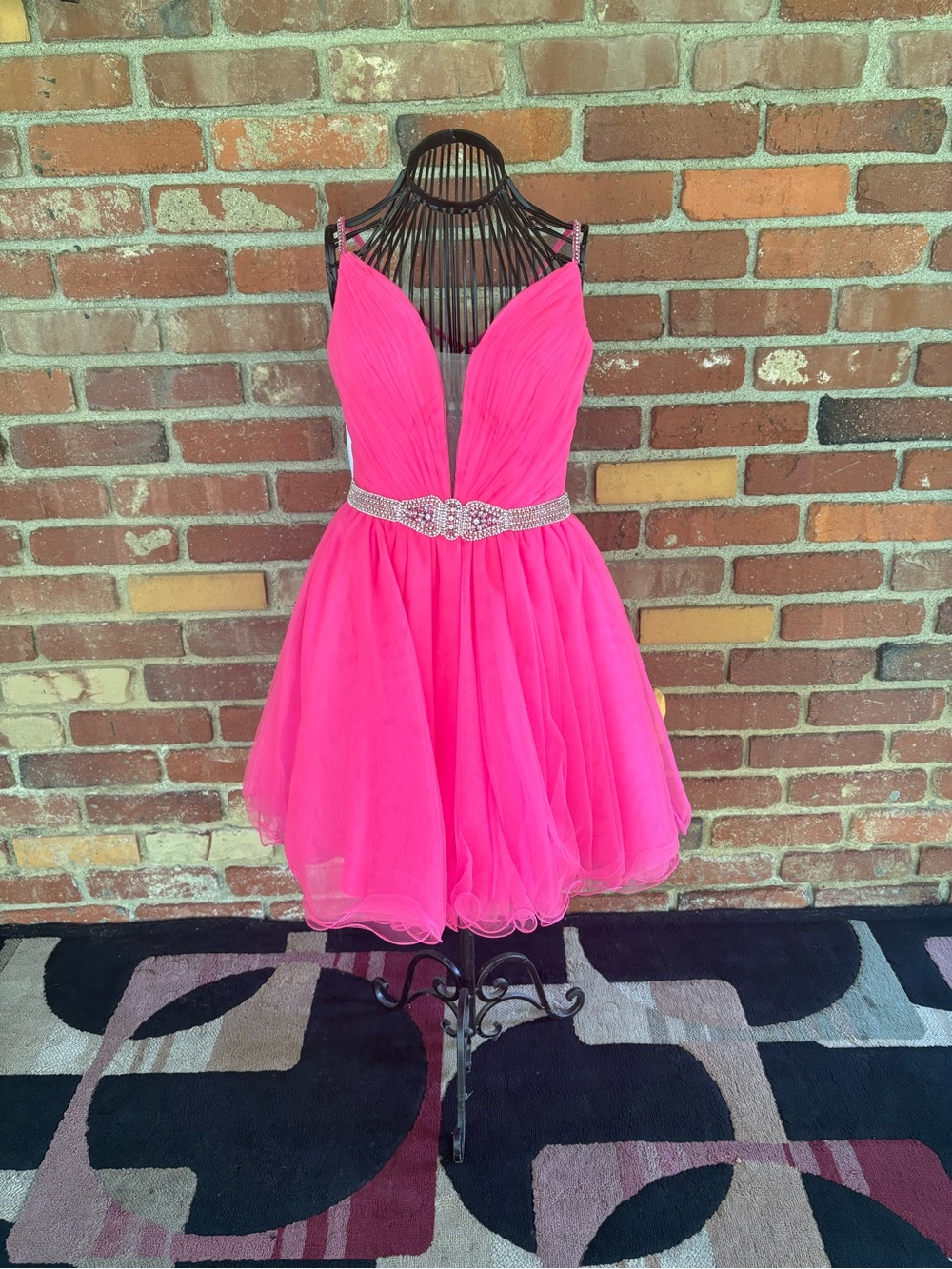 Hot Pink Homecoming Dress with Beaded Waist